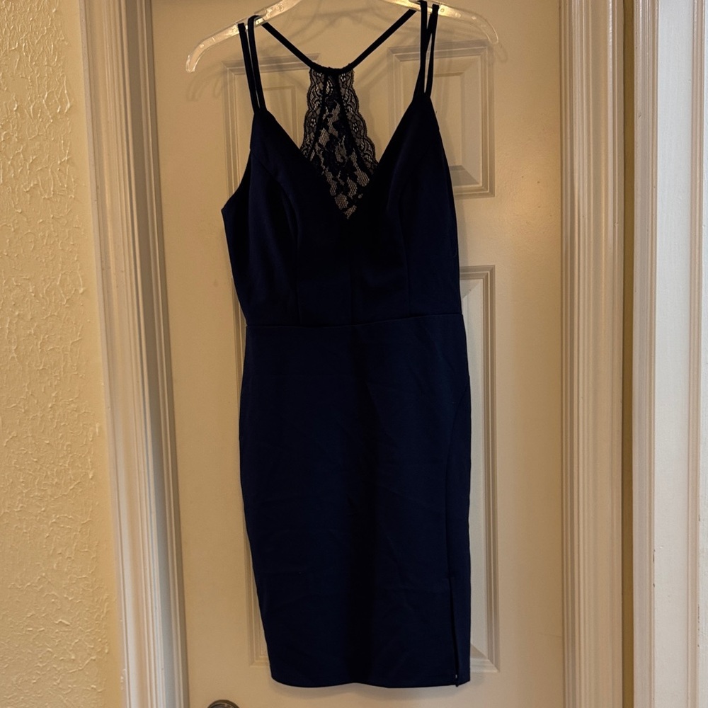 Navy Blue Lace Back Dress